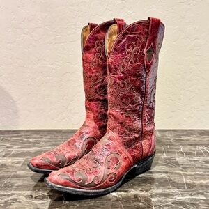 Sterling River Red Leather Cowboy Boots